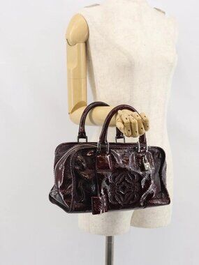 LOEWE Anagram Amazonas Hand Bag Patent leather Silver Purple Auth bs33035